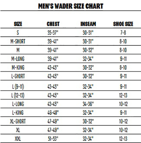 Redington Mens Waders Sizing Chart Redington Mens Waders Sizing Chart